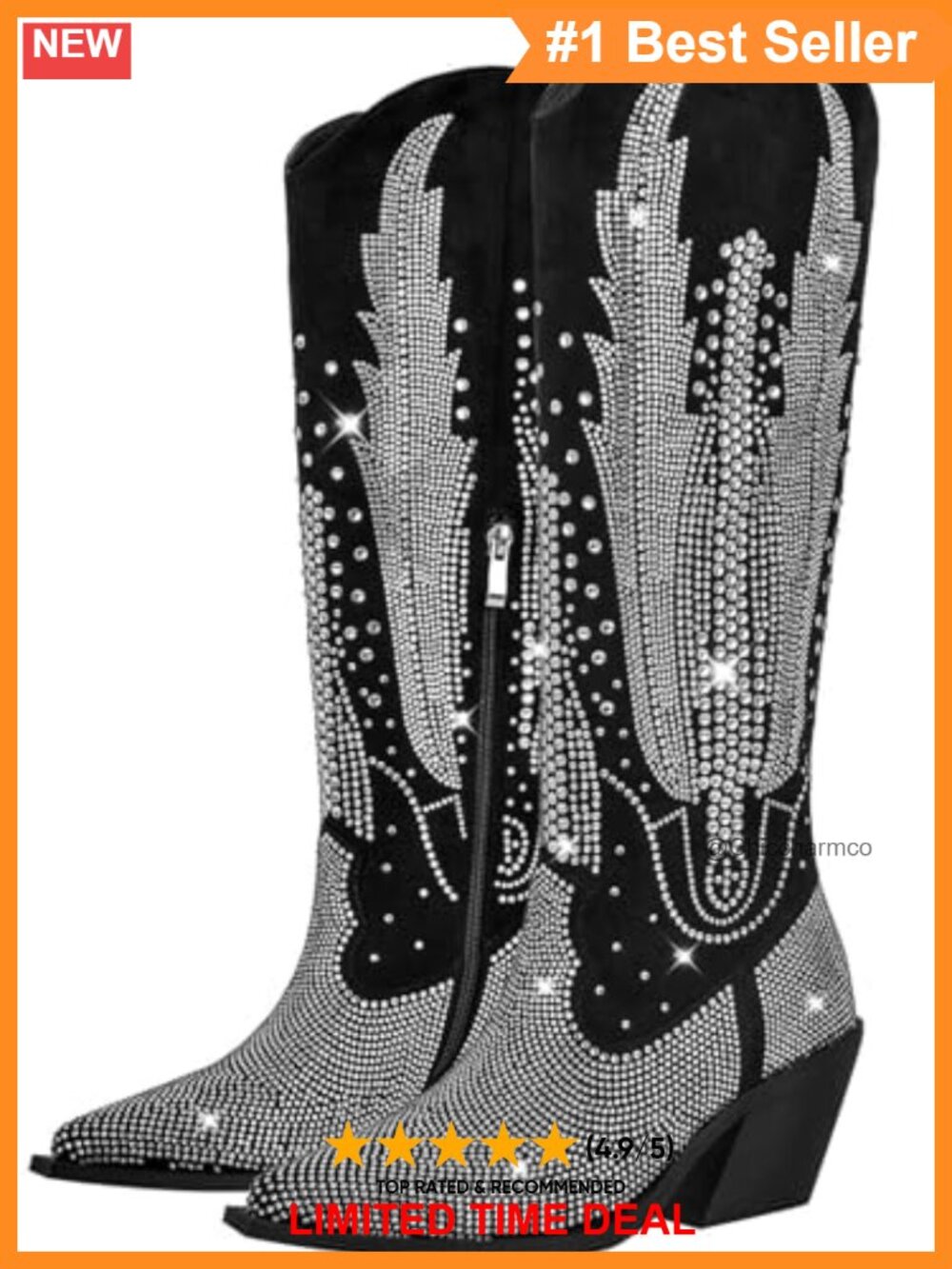 Women's Knee High Western Boots Pointed Toe Chunky Heel Pull On